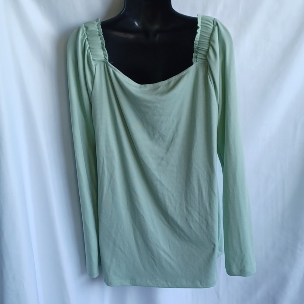 Anthropologie Doe & Rae NWT Mint Green Smocked Ruffled Sleeve Loose Blouse M - Picture 3 of 7